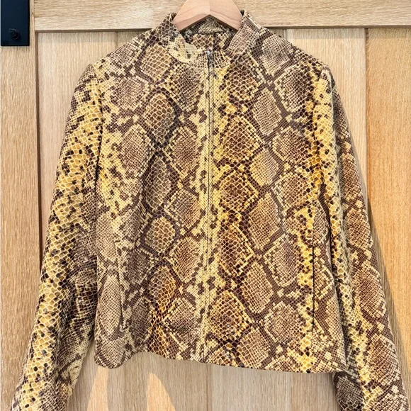 Saks Potts Python Pattern Leather Jacket - Brown and Yellow - Picture 1 of 5